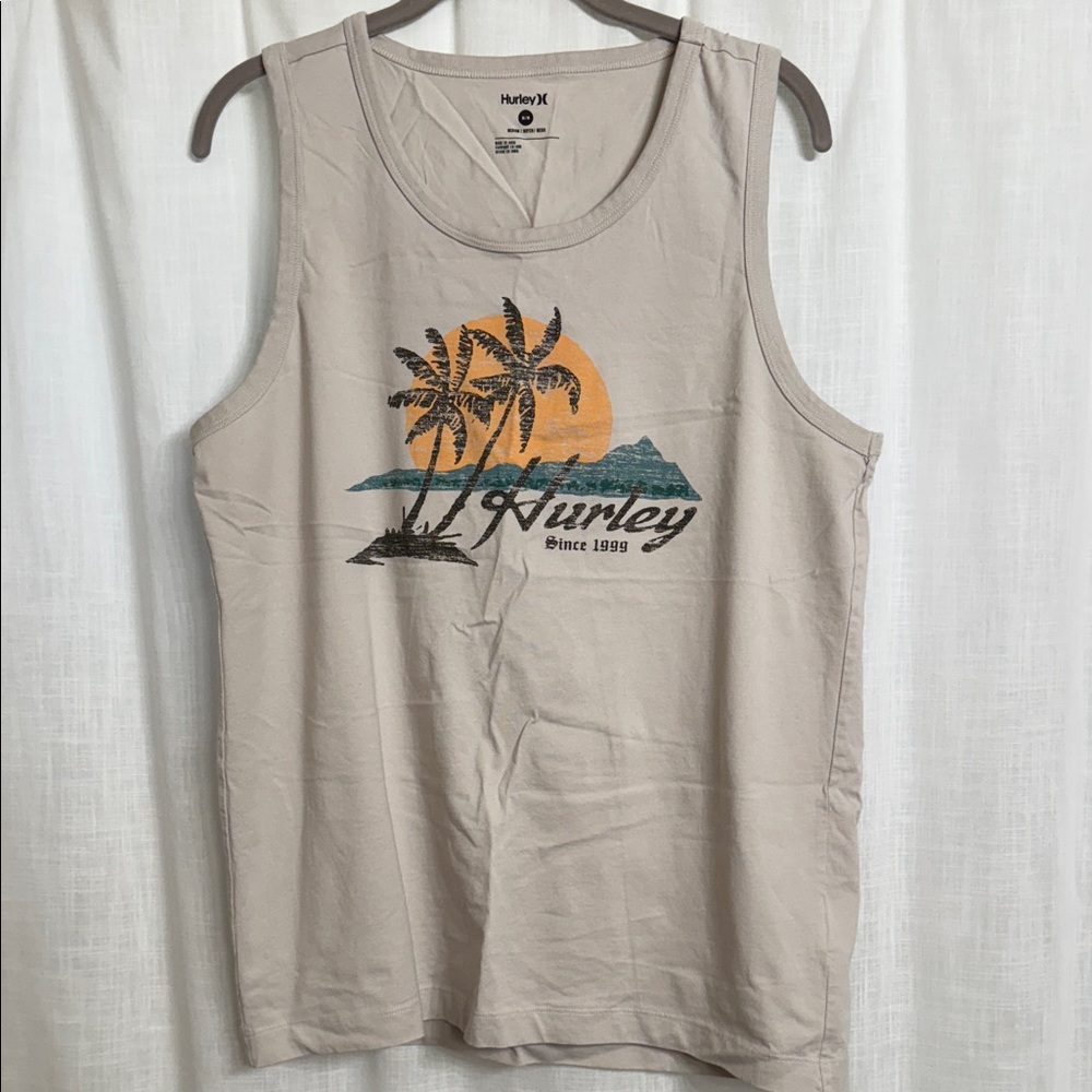 Hurley Beige Tank Top with Tropical Graphic Men’s Size Medium NEW without tags